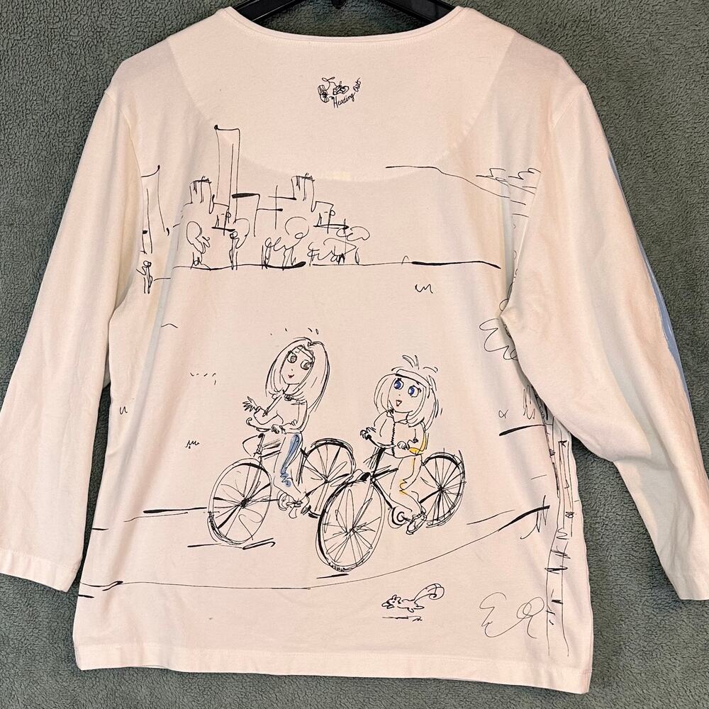 Chico's Chat Tees Graphic Art Top Size 2( SZ XL) Bicycle Park Scene Shirt - Picture 7 of 8